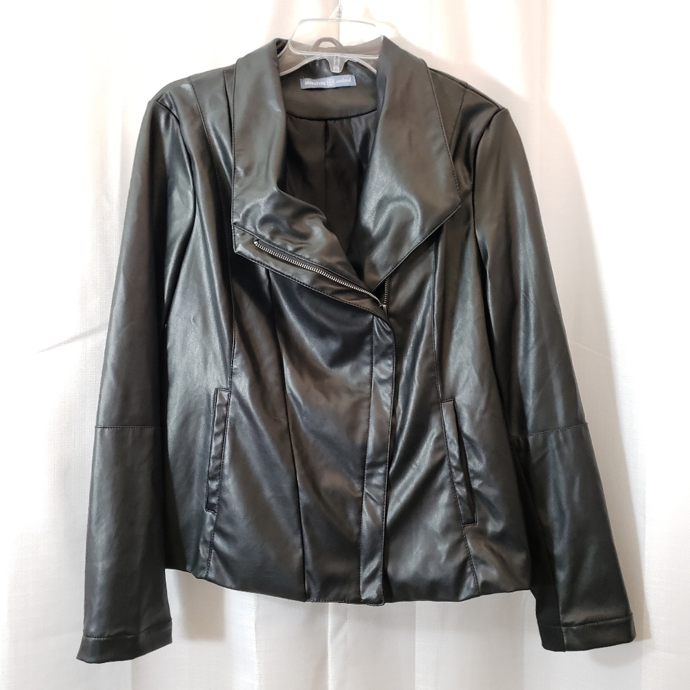 Large Signature Weekend Black Faux Leather Full Zip Jacket